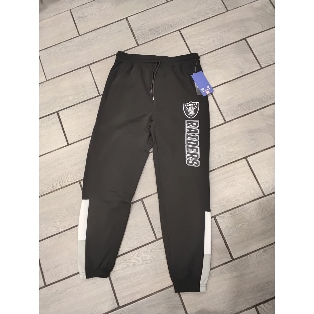 NWT Las Vegas Raiders NFL Black Jogger Pants Men's Elastic Waist Drawstring ‎ L